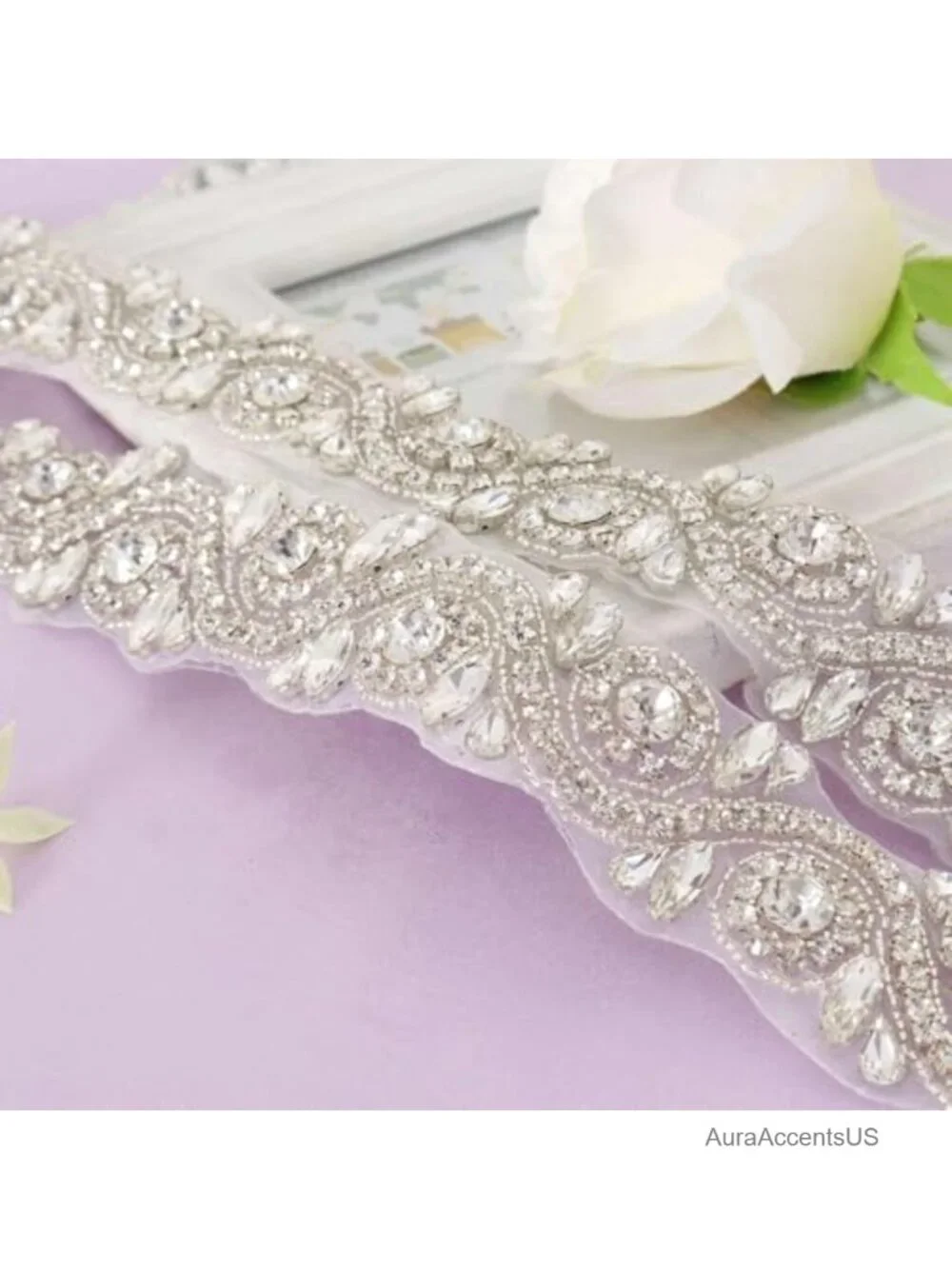 Rhinestone Wedding Sash Dress Belt Crystal Trim Bridal Belt